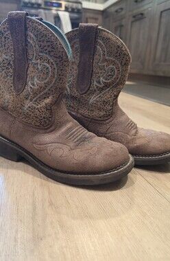 Ariat Womens 9B Brown Suede Leopard Print Western Cowboy Boots Turquoise